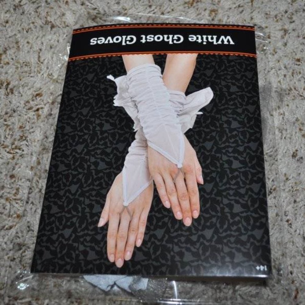 Ghost Gloves Fingerless White Dirty Gray Halloween Costume Accessory 14+